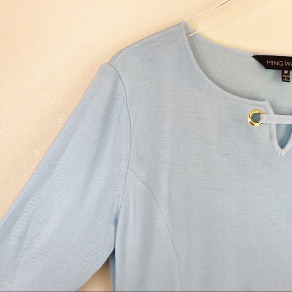 Ming Wang Blue Knit Sleeved Dress Medium - Picture 5 of 9